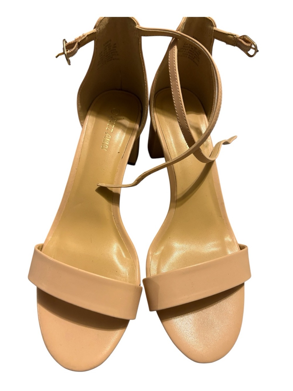 Pinky Nude Block Heel Sandals - Women's Ankle Strap - Picture 2 of 4